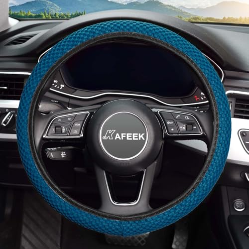 Image of KAFEEK Elastic Stretch Steering Wheel Cover, Breathable Ice Silk Microfiber, Non-Slip Grip, Warm in Winter and Cool in Summer, Odorless, Car Accessories Fit Cars, Sedans, SUVs, Sky Blue