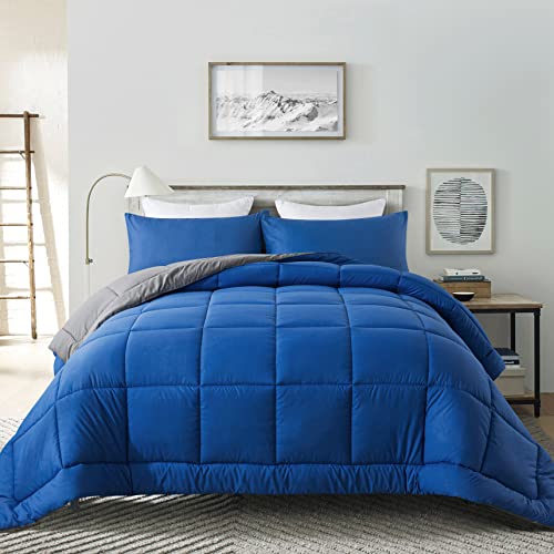 DOWNCOOL Twin Comforter Set -All Season Bedding Comforters Sets with 1 Pillow Case -2 Pieces Bed Set Down Alternative Comforter Set -Blue/Grey Twin Bedding Sets(64"x88") by DOWNCOOL - Used condition - US$32.29