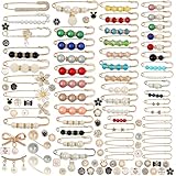 110 PCS Pearl Brooch Sock Charms Pins for Women Gold Rhinestone Junk Sock Charms Pins Sock Accessories Pant Waist Tightener for Women Hat Sweater Shirt Pant