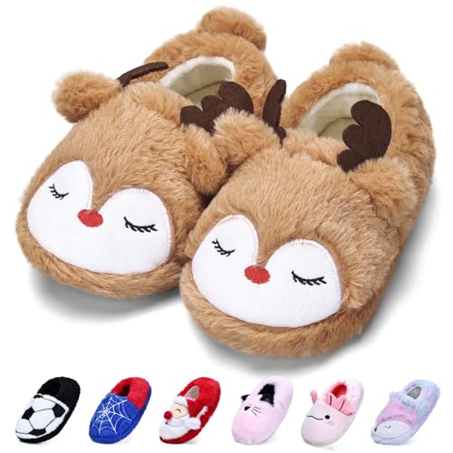 WateLves Kids Slippers Full Wrapped Toddler Slippers Boys Girls Comfortable Winter House Shoes(Milu Deer,36/37)