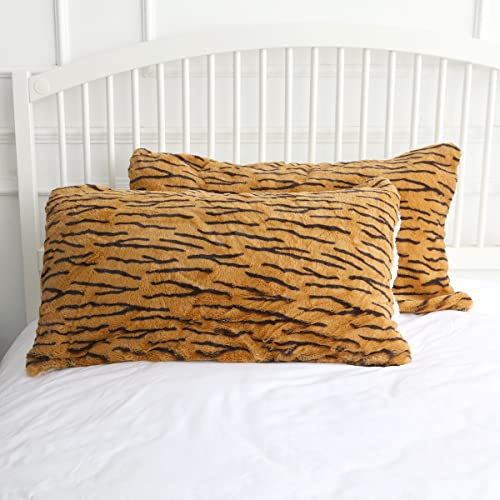 Sleepwish Leopard Cheetah Pillow Cases Soft Sherpa Fleece Fur Back Animal Tiger Skin Print Fuzzy Pillow Shams for Boys Men Women Girls (Standard (20