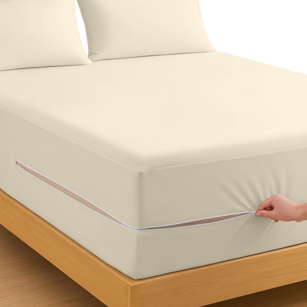 Microfiber Zipper Fitted Sheet- 10" Deep Pocket- Ivory- Single Size-image-13