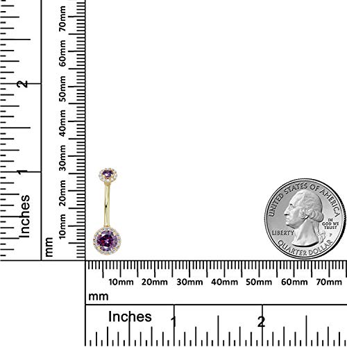 Image of AVORA 10K Gold Simulated Diamond CZ Frame Belly Button Ring Body Jewelry (14 Gauge)