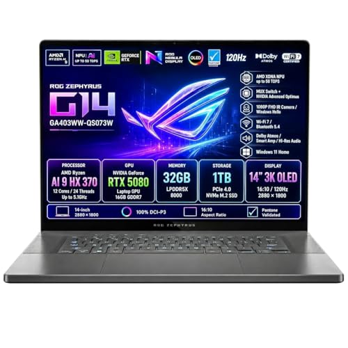 ROG Zephyrus G14 OLED GA403WW-QS073W AMD Ryzen AI 9 HX 370 32GB NVIDIA GeForce RTX 5080 SSD 1TB 14'' 3K Win11