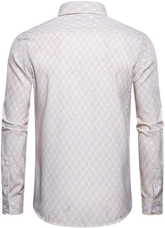 Mens Printed Dress Shirts 4-Way Stretch Long Sleeve Wrinkle Free Floral Casual Button Down Shirt - Image 3