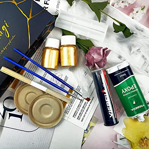 Kintsugi Repair Kit (Upgrade), Repair Your Meaningful Ceramics With Gold Powder & 50Ml Glue & 57G Epoxy Putty, Kintsugi Craft, Starter Repair Ceramic Kintsugi Kit Perfect For Beginners #TOP5