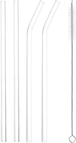 Miniatura 1 de uxcell Pajitas de vidrio reutilizables, 4 popotes de repuesto de vaso de viaje de 7.874 x 0.197 in con un cepillo de limpieza para bebidas de té de