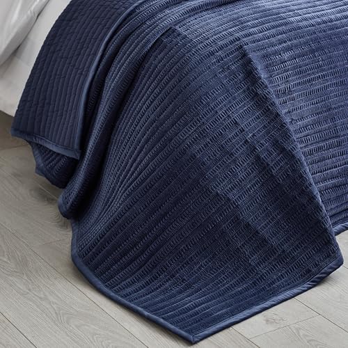 Colcha Acolchada de Terciopelo Azul Marino con Relieve Premium 3
