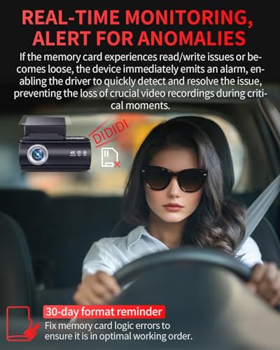 Faninso Dash Cam Front and Rear, 4K Full HD Dual Dash Camera for Cars, Built-in Memory Card Monitoring, 64GB Card, 5G WiFi GPS, Car Camera with 3" IPS Screen, 2160P Night Vision, 24H Parking Monitor — view 6