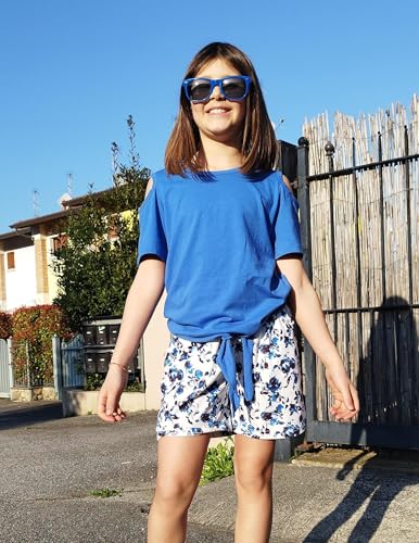 Image of Arshiner Girls Short Sets 2 Pieces Outfits Short Sleeve Tie Knot T-Shirts and Casual Shorts With Pockets Cute Clothes Sets