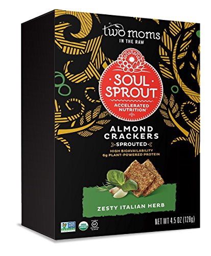 Soul Sprout, by Two Moms Sprouted Almond Protein Crackers, Zesty Italian Herb, 4.5 Ounce
