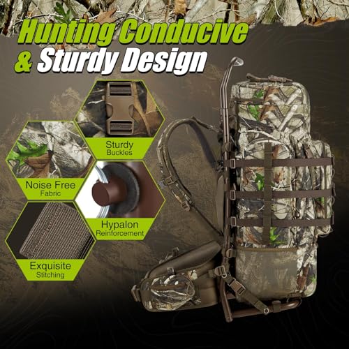 Image of TIDEWE Hunting Backpack 5500cu with Frame and Rain Cover for Bow /Rifle /Pistol