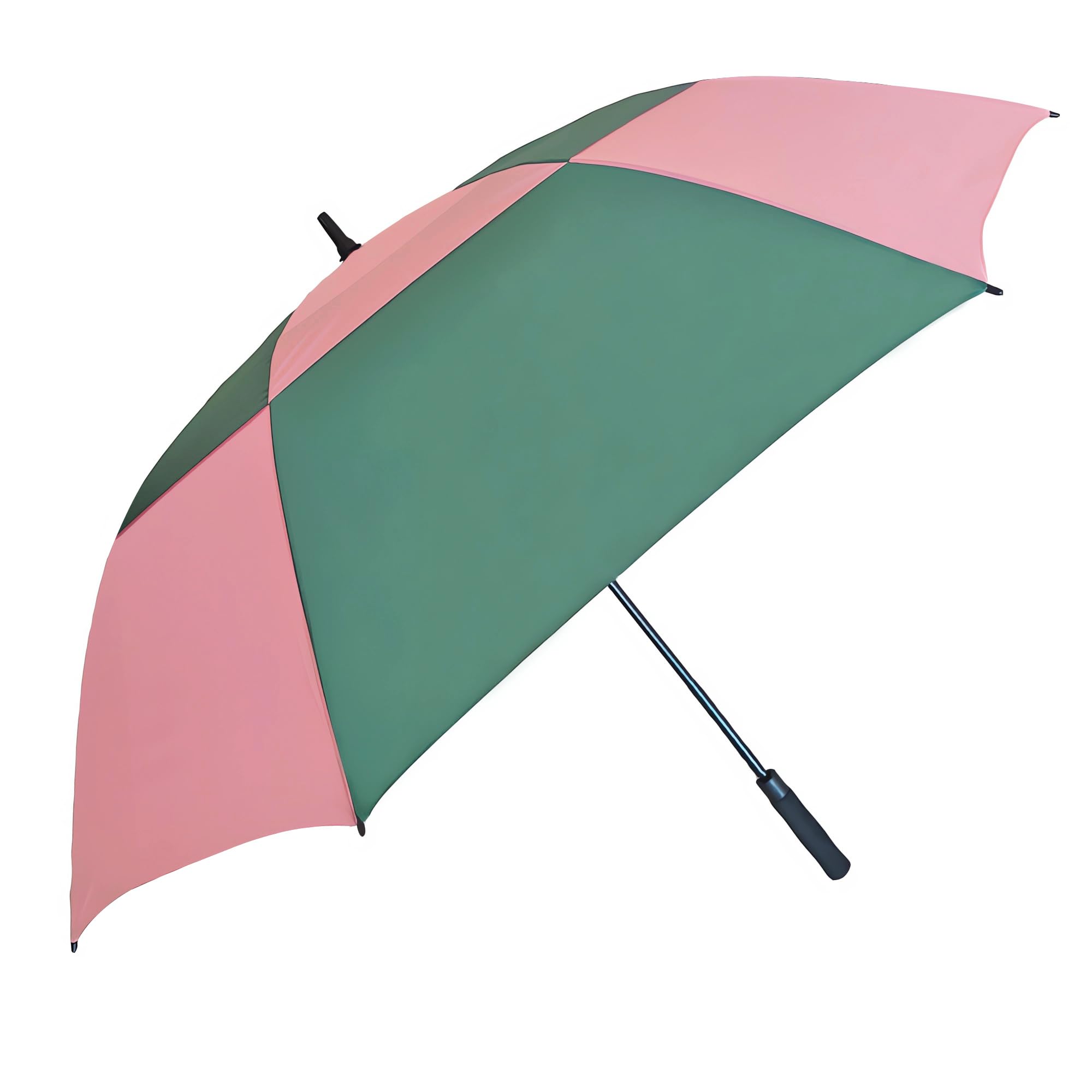 Doubwell Vented Golf Umbrella 54/62/68 Inch Automatic Extra Large Windproof Oversize Stick Rain Umbrellas For Man and Woman Can Shade For Golfer And Family (Pink/Deep Green, 62 Inch)