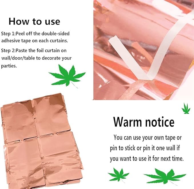 Image of AMFIN (Pack of 2) Square Foil Curtains for Birthday Decoration Photo Booth Props Backdrop Baby Shower Bachelorette Party Decorations - Rose Gold