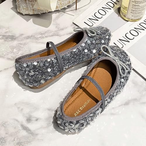 Girls Sparkly Sequin Mary Jane Dress Shoes Bowknot Princess Ballerina Flats for School Wedding Party (Toddler/Little Kid)3