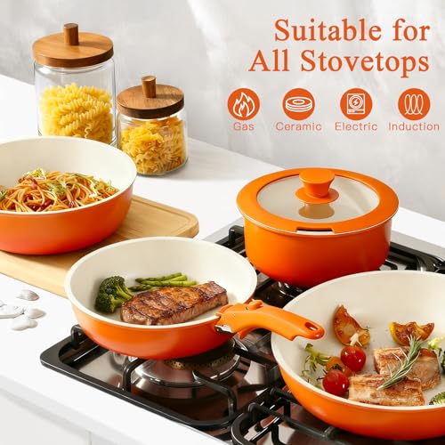 Image of GIPP 11pcs Pots and Pans Set Non Stick, Nonstick Cookware Set Detachable Handle, Ceramic Pots for Cooking Non Stick with Removable Handle, RV Cookware Set for All Stoves, Orange Gradient