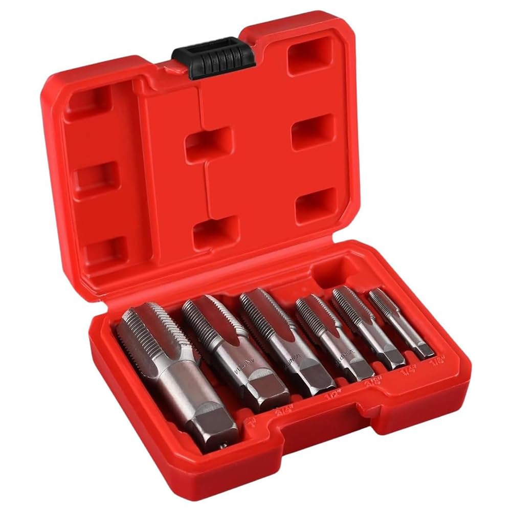 Littimoon 6-Piece NPT Pipe Tap Set, Carbon Steel Taper Tap Set with Storage Case for Plumbers Mechanics DIYers
