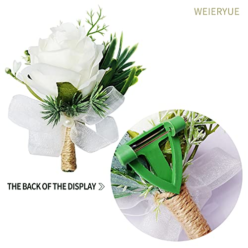 image for WEIERYUE White Rose Wrist Flowers and Men's Corsage Wedding Flowers Ce