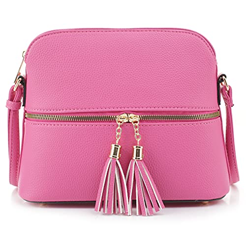 Image of SG SUGU Lunar Lightweight Medium Dome Crossbody Bag Shoulder Bag with Tassel | Zipper Pocket | Adjustable Strap