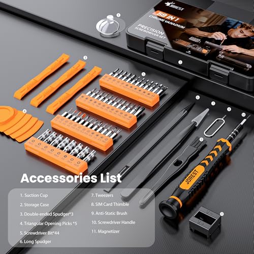 Image of JOREST 59Pcs Small Precision Screwdriver Set with Torx T5 T6, Mini Tool Kit | Magnetic Electronic Repair Tool Kit for Macbook, Computer, Laptop, Phone, PS5, Xbox, Switch, Eyeglasses, Watch, Ring Doorbell