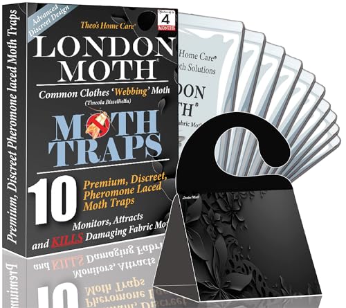 LONDON MOTH KILLER 10 (TEN) Premium Sticky Pheromone Moth Traps for the Common Clothes Moth and Similar Variants for Wardrobes Clothes and Carpets. inc. eBook (Discreet London Moth)