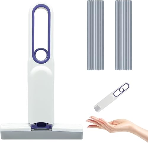 Mini trapeador portátil y húmedo para lavar a mano, sin lavar, con esponja fuertemente absorbente, mopa de limpieza de secado fácil con 2 esponjas