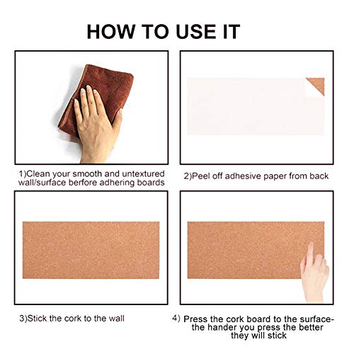 Kakalote 2 Pack Rectangle Cork Boards For Walls,1/2" Thick Cork Tiles With 20 Push Pins,Self-Adhesive Frameless Cork Bulletin Board For School,Home & Office(Size:17X8X0.5 Inch) #TOP3
