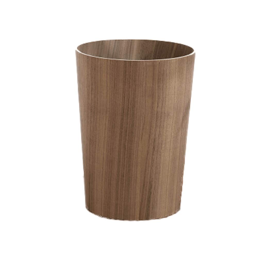 Trash Can 10L/2.6Gal Solid Wood Clamshell Trash Can Basket Storage Bin Wood Grain Wastebasketfor Home Living Room Bedroom Office Waste Basket (Size : Original Color Flat top) (Walnut Color flip lid)