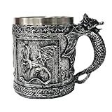 Jarra Cerveza Vikinga, Jarra Cerveza de Madera 600ml, SGZIOO Rune Vintage Caneca Cerveja Con Forro de Acero Inoxidable, Taza de Bebida Medieval para Café/Bebida/Jugo