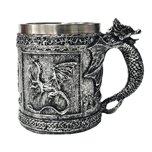 Jarra Cerveza Vikinga, Jarra Cerveza de Madera 600ml, SGZIOO Rune Vintage Caneca Cerveja Con Forro de Acero Inoxidable, Taza de Bebida Medieval para Café/Bebida/Jugo