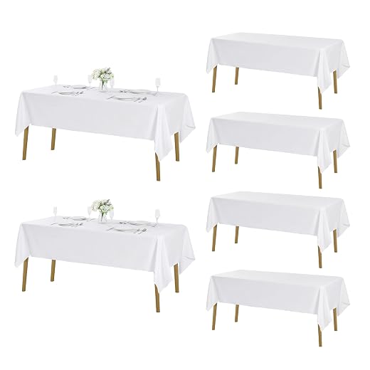 Fokitut 6 Pack Rectangle Tablecloth, 60x102 Inch, Stain Resistant and Wrinkle Polyester Table Cloth, Fabric Table Cover for Kitchen Dining, Wedding, Party, Holiday Dinner-White