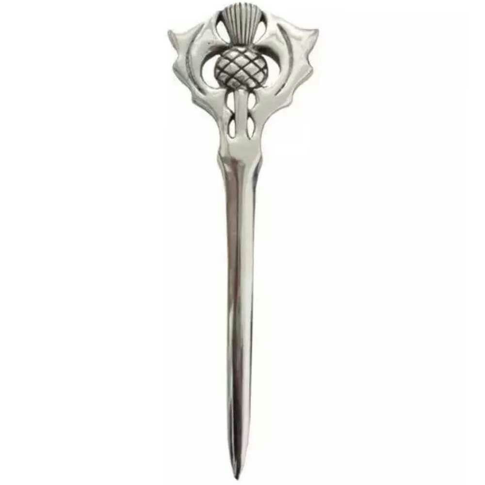 Scottish Celtic Sword Thistle Hilt Kilt Pin 4" Finish (Chrome)