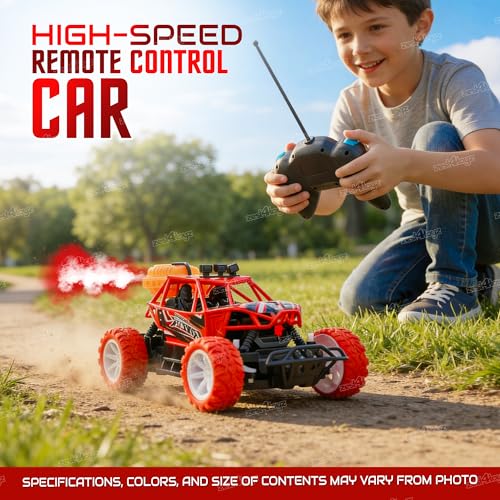 Image of Zest 4 Toyz Remote Control Car Toy for Kids Monster Truck Rechargeable with LED Lights & Mist Spray Effect Racing Car Indoor & Outdoor Toy for Boys & Girls (Pack of 1) Red
