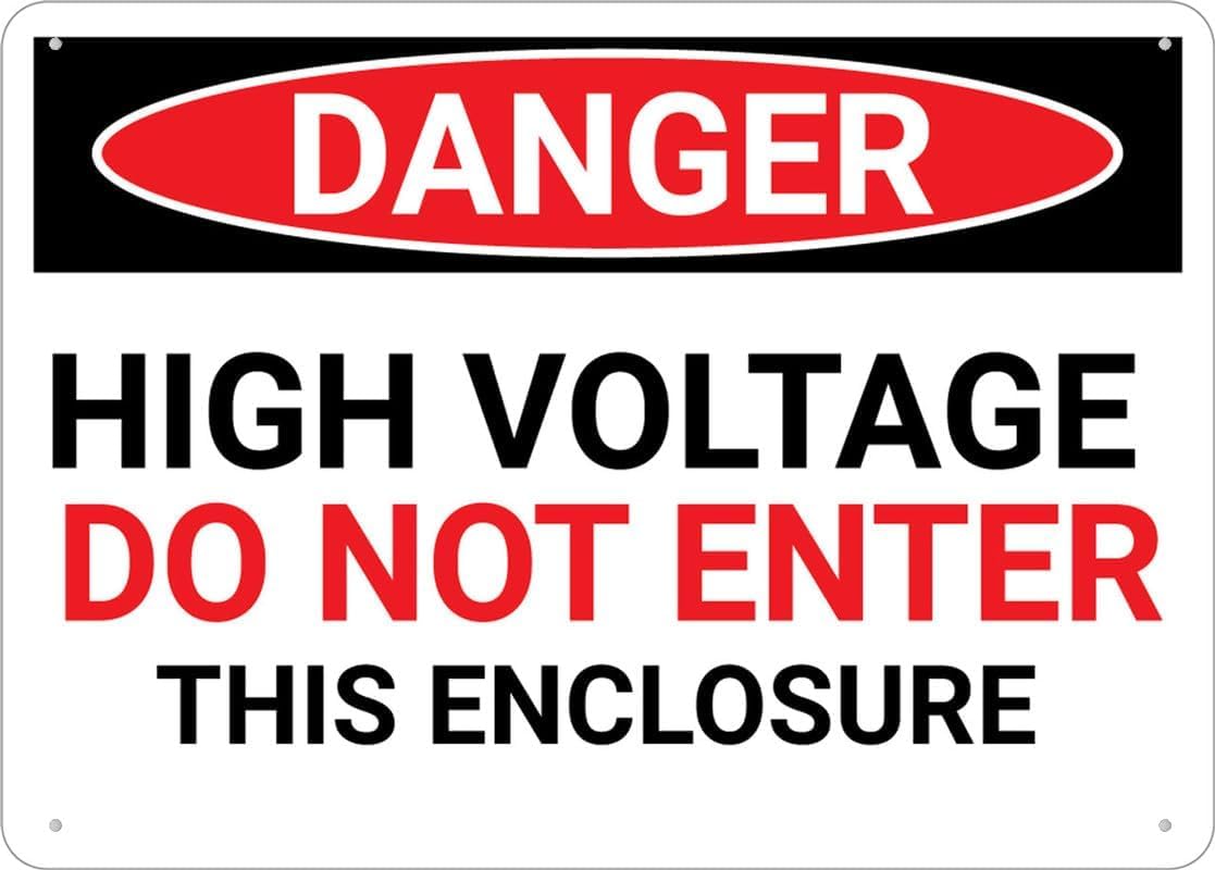 Danger High Voltage Do Not Enter This Enclosure Rust Free Aluminum Tin Sign - Warning Decor with Pre-Drilled Holes for Indoor-Outdoor Electrical Enclosure, Substation, Utility Box - 8x12 Inch​