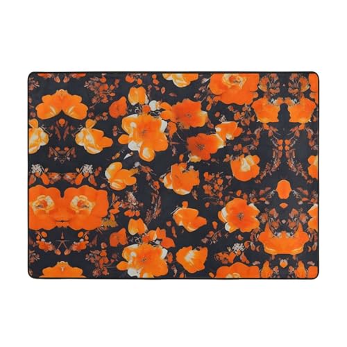 Alfombra de área de 80 x 58 pulgadas, juego de alfombras ornamentadas con estampado floral para sala de estar, oficina, mesa de café, cama, balcón