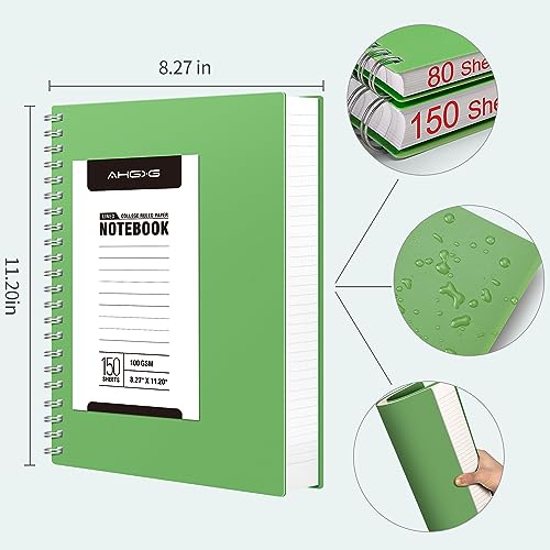 Ahgxg Spiral Notebook College Ruled - Large Spiral Notebook 8.5" X 11", 300 Pages Writing Journal For Work, 100Gsm Thick Paper, Plastic Hardcover A4 Notebook For School Supplies Women Men, Green #TOP1