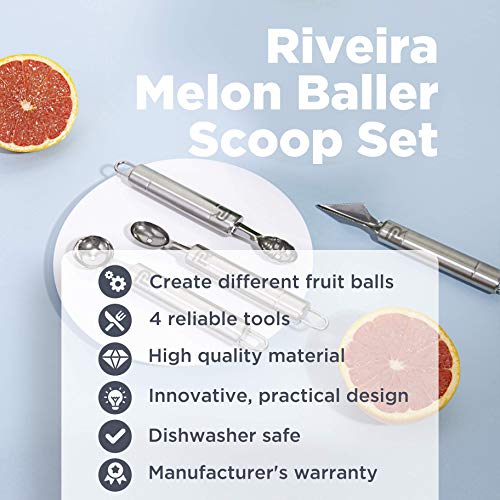 Riveira-Melon-Baller-Scoop-Set-Stainless-Steel-4-Piece-Carving-Knife-Watermelon-Cantaloupe-Scooper-for-Cutting-and-Scooping-Fruit-Melons-Ice-Cream