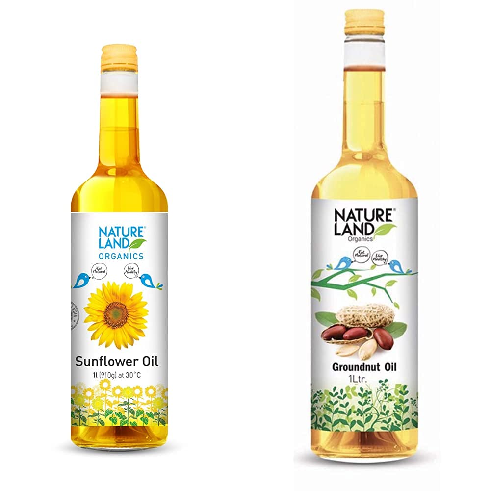 Natureland Organics Sunflower Oil 1 LTR - Cold Pressed & Groundnut Oil/Peanut Oil 1 LTR - Cold Pressed