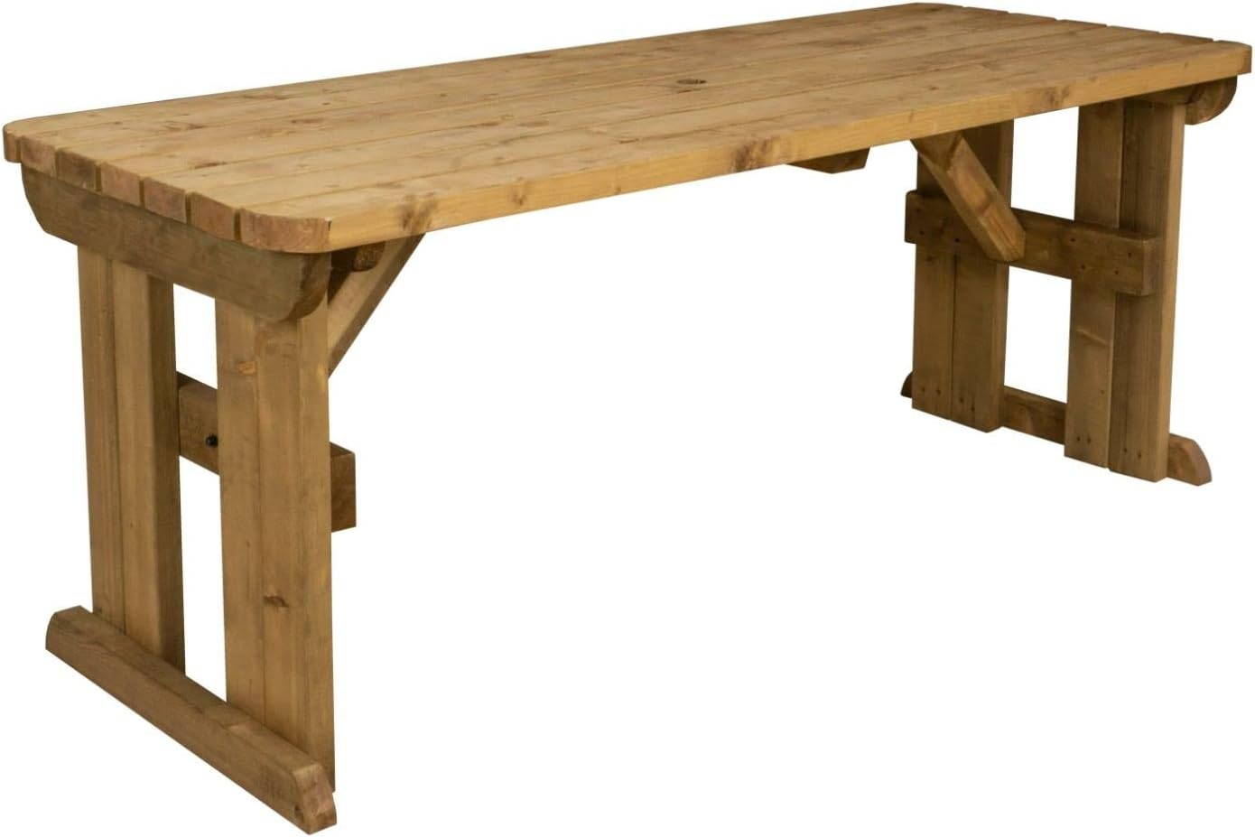 Arbor Garden Solutions 10 Seat Wooden picnic table, Hollies rounded garden furniture (6ft, Rustic Brown)