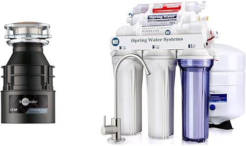 InSinkErator Badger 5 Eliminador de basura, serie estándar 12 HP triturador de residuos de alimentos de alimentación continua e iSpring RCC7AK,