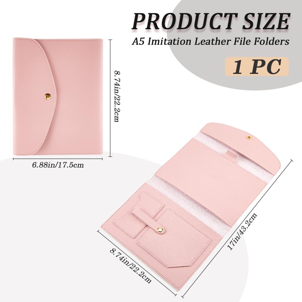 CRASPIRE A5 Leather Notebook Cover with Card Slots Waterproof Pink PU Envelope Folder Business Briefcase Envelope Folder Leather Portfolio Organizer for Notepad Phone Cards - Image 2