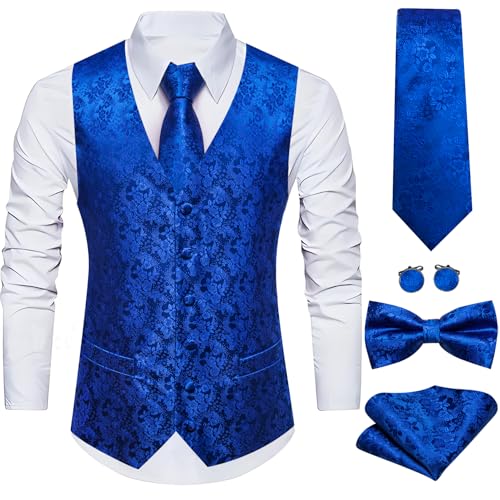 Image of Barry.Wang Men's Suit Vest Tie Bowtie Set Formal Silk Paisley Waistcoat Hanky Cufflinks Lapel Pin Set Wedding Party 7PCS