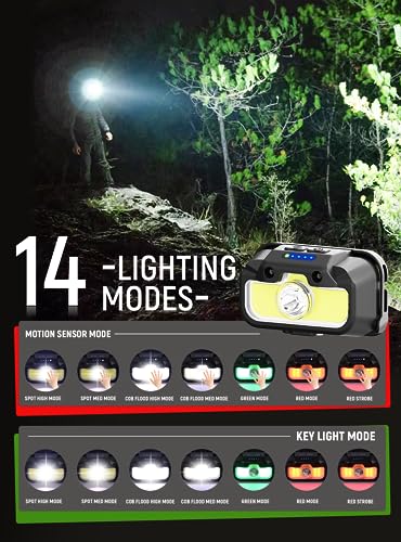 Headlamp-Rechargeable-2-Pack-1300-Lumen-Ultra-Light-Bright-Head-Lamp-with-White-Red-Green-14-Modes-Adjustable-Waterproof-Motion-Sensor-Headlight-for-Outdoor-Camping-Running-Cycling-Hiking