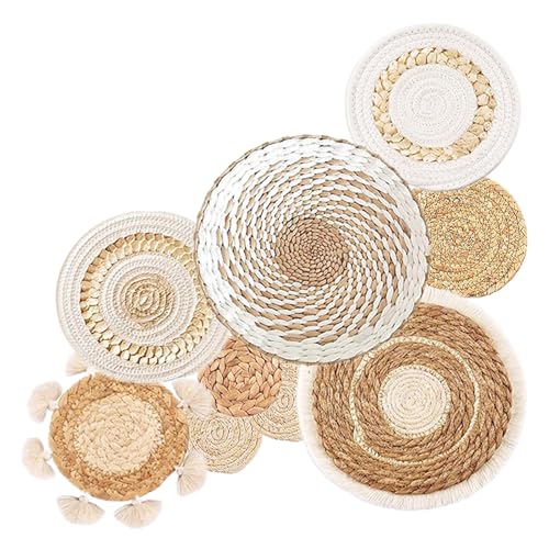 BAOLIVE Basket Wall Decor – 9pcs Boho Wall Basket Decor, Decorative Plates for Wall Hanging For Living Room, Entryway, Bedroom–Natural Wall Decor