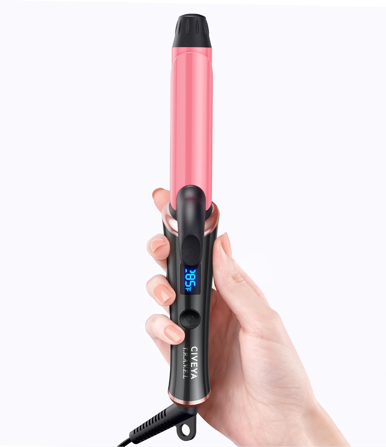 1 Inch Travel Curling Iron, Temp Control Mini Hair Curler with Dual Voltage, 5 Adjustable Temperatures, Strong Clip, Auto Shut-off, Swivel Cord, Pink