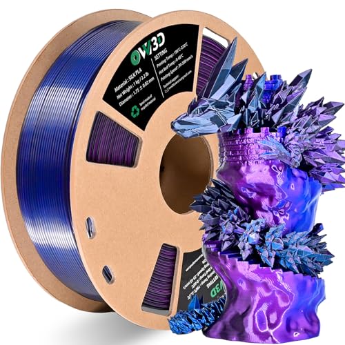 Image of OVV3D PLA Filament 1.75mm Tri-Colors, 3D Printer Filament Silk PLA Filament, Rainbow PLA Filament with Silk PLA Black Blue and Purple, 3D Printing Filament + /-0.02mm, 1kg /2.2lbs
