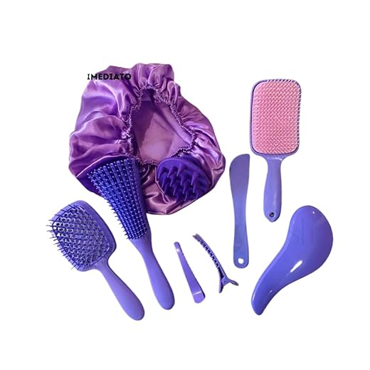 Kit 05 Escova Raquete Flex Escova Mágica e Polvo Massageador de Silicone Touca de Cetim Beauty Flash(LILÁS)