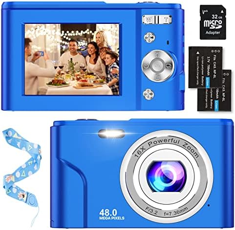 Digital Baby Camera for Kids Teens Boys Girls Adults,1080P 48MP Kids Camera with 32GB SD Card,2.4 Inch Kids Digital Camera with 16X Digital Zoom, Compact Mini Camera Kid Camera for Kids/Student（Blue）
