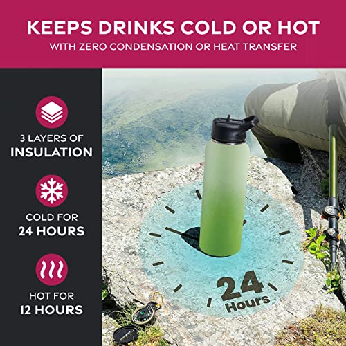 FineDine Water Bottle, Stainless Steel Insulated Water Bottle with Straw Lid, Flip Lid & Wide-Mouth Cap, Keeps Hot and Cold - Image 3