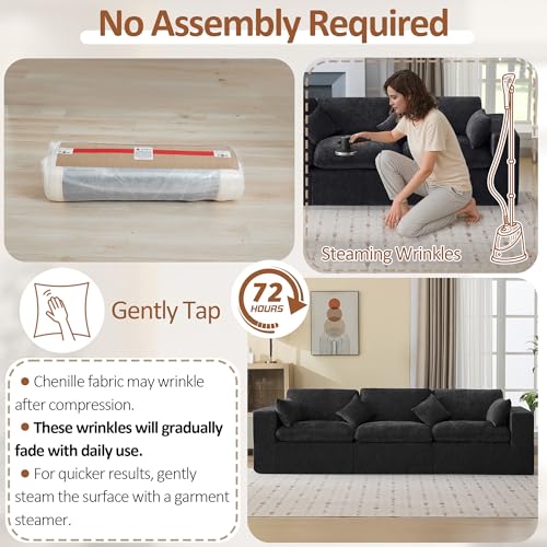 Image of 115''Cloud Boneless Sectional Couch, Modular Sectional Sofa Deep Seat, Oversized Upholstered Convertible Comfy 3 Seater Chenille Memory Foam Sofa Couches for Living Room, Dark